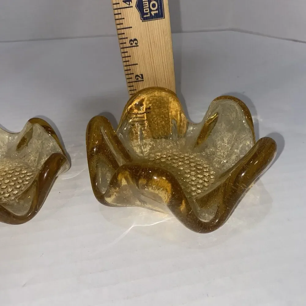 Set 3 Vtg Mid Century Golden Amber 5 Petal Lotus Bowls Nesting Textured MCM